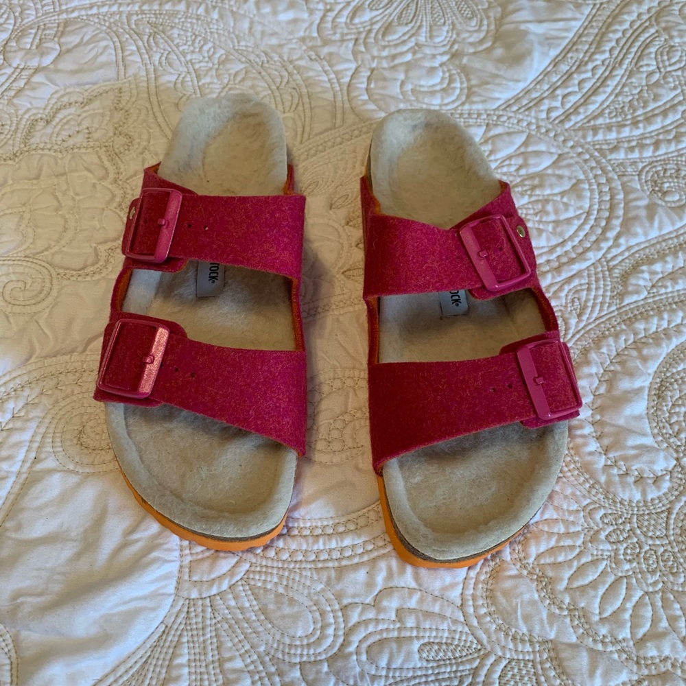 Birkenstock Arizona Wool Felt Sandals - Pink/Orange - Size 39